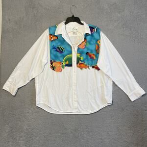 Y2K THE QUACKER FACTORY Womens TROPICAL FISH SHIRT Size 1X